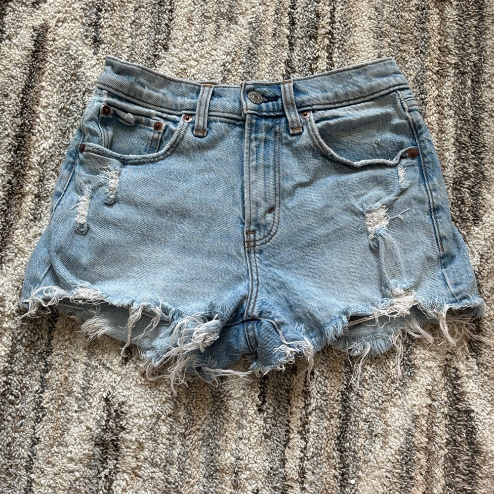 Abercrombie & Fitch Light Blue Distressed Denim Shorts